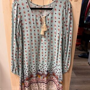 Red Camel Teal Floral Tassel Tunic